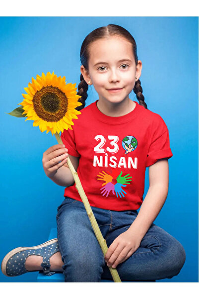 WİDİ 23 aprilie Ziua Copilului Tricou roșu pentru copii, 100% bumbac, cu impr...