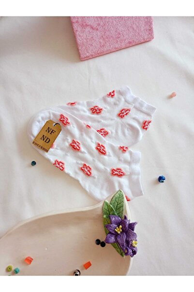 ENEFENDİ 3 чифта дамски безшевни памучни къси чорапи с шарки 36-40 червени, бели и лилави