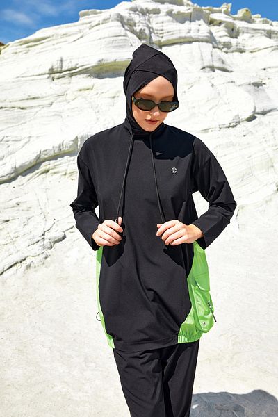 Adasea Αθλητικό Lycra Full Covered Hijab μαγιό Selby 1204 Μαύρο