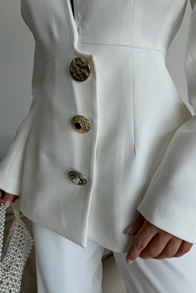 Genel Markalar TASARIM CEKET-PANTOLON TAKIM METAL DÜĞME DETAYLI - Beyaz