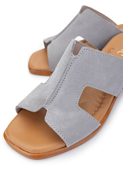 Tamer Tanca Γυναικείες παντόφλες με τακούνι από γνήσιο δέρμα από πέτρα