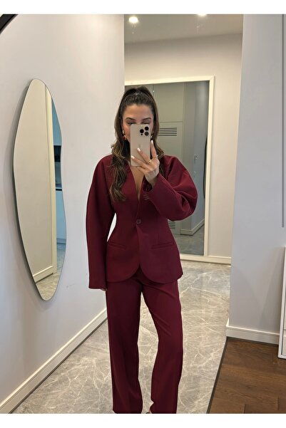 Nurella Bordo Balon Kol Belden Oturtmalı Takım