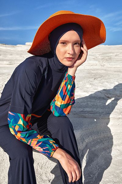 Adasea Αθλητικό Lycra Full Covered Hijab Μαγιό Yeva 1205 Navy Blue