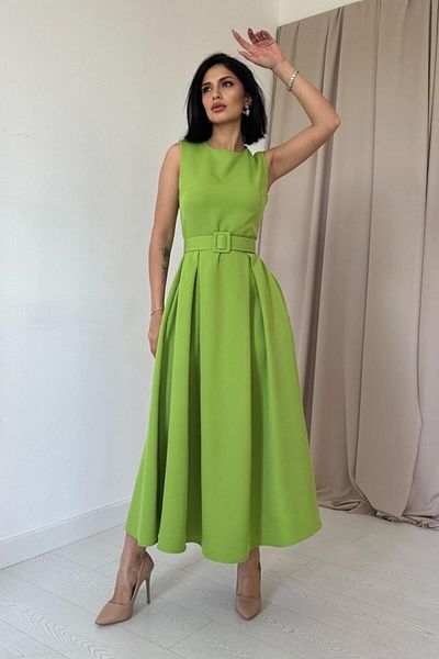 passense Pistachio Green Halter Neck Flared Dress
