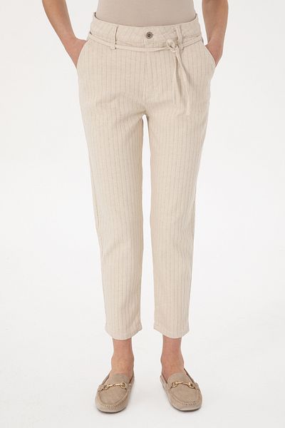 U.S. Polo Assn. Women's Ecru Striped Carrot Fit Jean Trousers 50300954 -Vr019