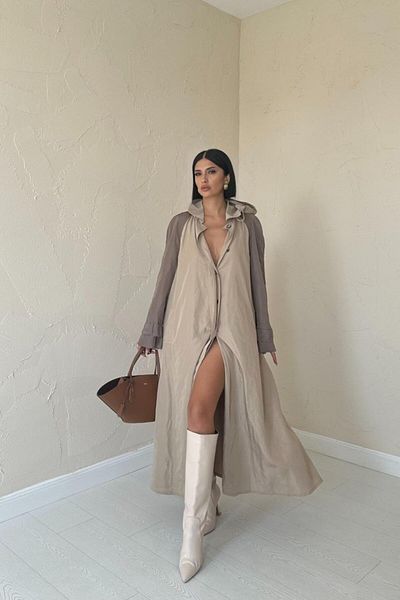 Modayakamoz Tan Hooded Long Trench Coat
