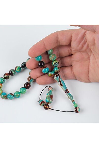 LapisDo Squeeze Amber Special Casting Vip Sphere Cut 11mm Rosary -Turquoise