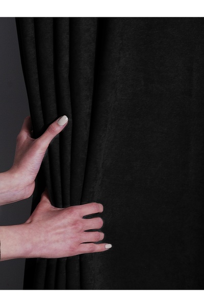 FAVOLLİ Velvet Textured Black Color Pleated Island Background Curtain