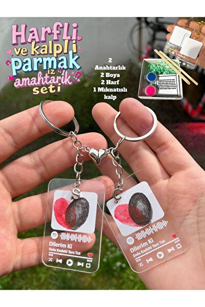 HayDün 2 li Harfli kalpli parmak izi anahtarlık seti sevgiliye hediye arkadaşa hediye aktivite set