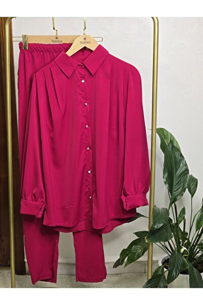 NANTİREA Fuşya İkili Gömlek Pantolon Takım
