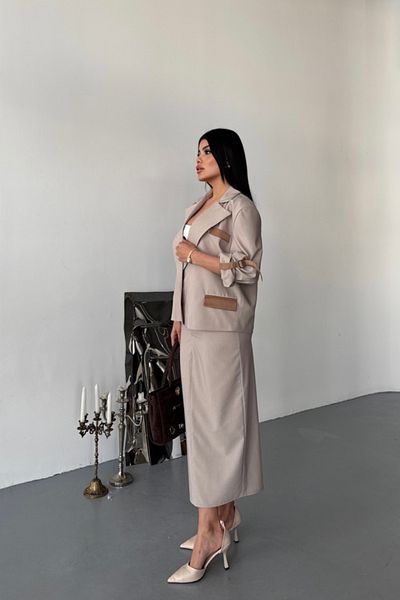leyla sanat sanata yeni bir bakış açısı Leyla Art a New Perspective on Art Crop Jacket - Skirt Suit - Stone