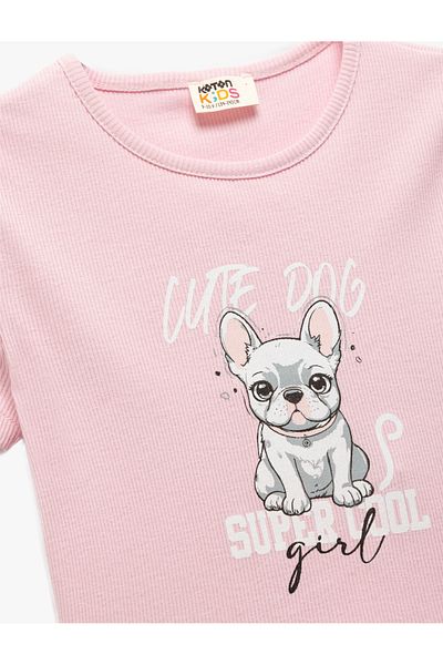Koton Dog Printed Cotton Crew Neck Short Sleeve T-Shirt