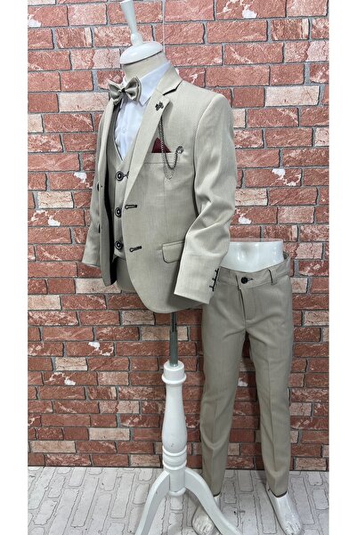 HAYTA Çocuk Takım Elbise Yelekli Gömlekli Set 1yaş-14yaş Silver Krem