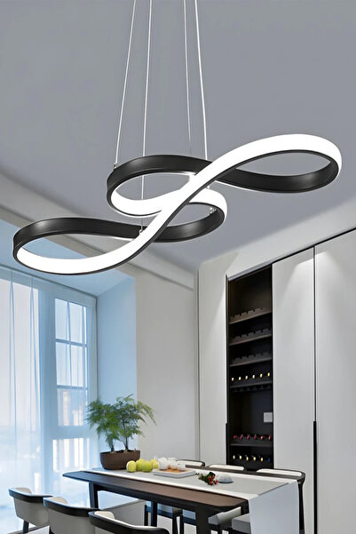 RSCOLLECTIONS Modern Yol Led Avize Kaplama - Beyaz Işık Siyah