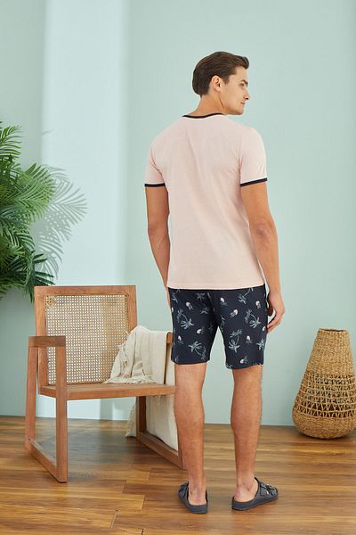 Sevim Men'S, Light Salmon, Short Sleeve T-Shirt Shorts Set/ Home Wear