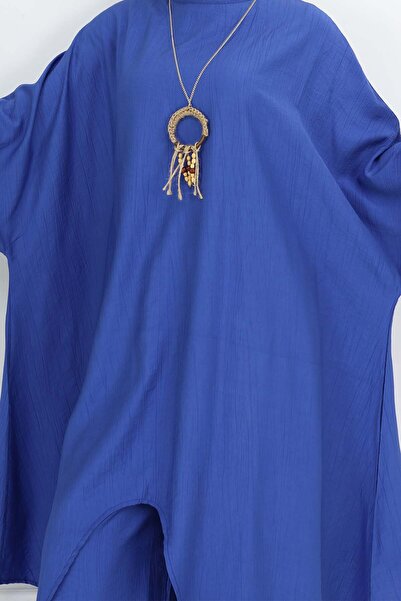 benguen Long Tunic Loose Double Suit Saks Blue Model 4765
