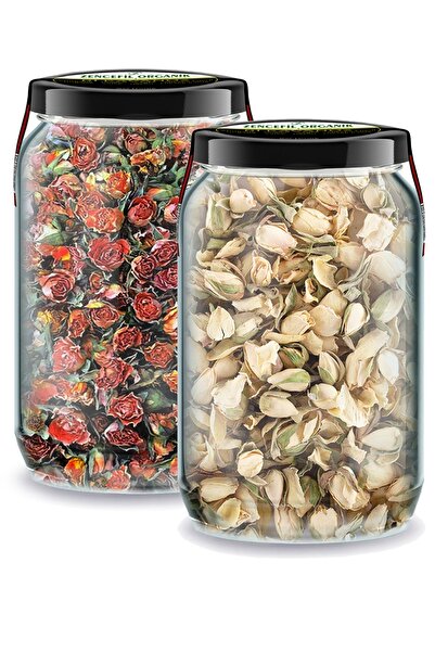 Zencefil Organik 660 cc Bi Jar White and Orange Rose - Glass Jar Bud Dried Rose
