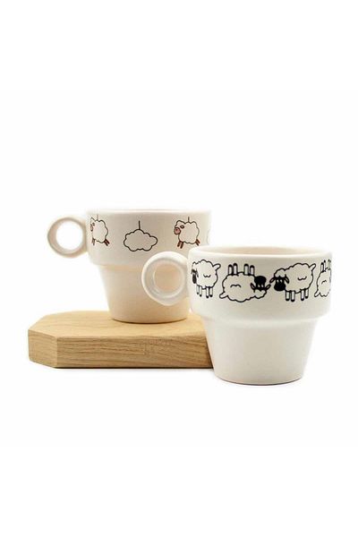 PALTO TASARIM Set of 2 Sleepless Sheep Espresso Cups - Gift Ceramic Cup
