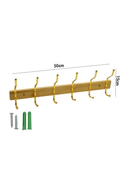 Generic Wooden wall clothes hanger with screws for hanging 6 hooks