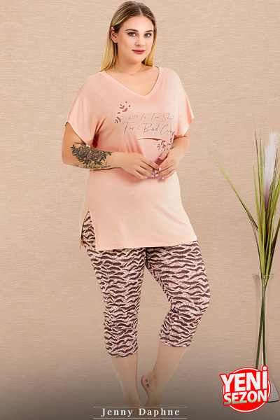 Jenny Daphne Lady Plus Size Zebra Print V-Neck Short-Sleeve Capri Pajamas Set 10722