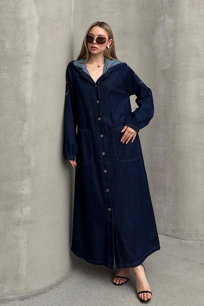 Olcay Denim detaliat cu nasturi cu glugă 6711 ALBASTRU ÎNCHIS