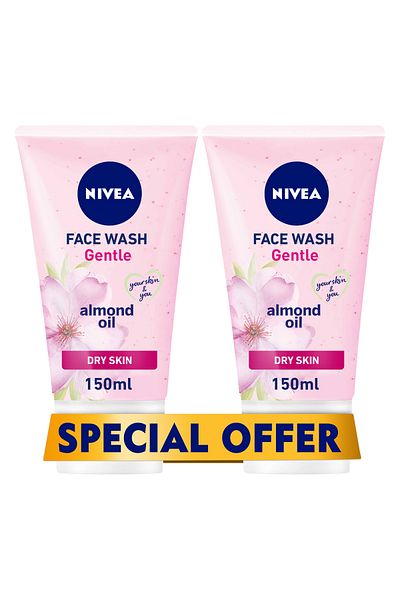 NIVEA غسول وجه لطيف لتنظيف البشرة الجافة، 150 مل، عبوة من قطعتين