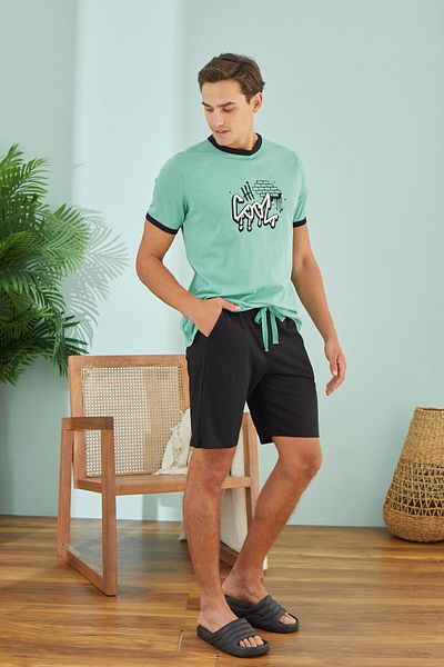 Sevim Men'S, Green, 100% Cotton, T-Shirt Shorts Set