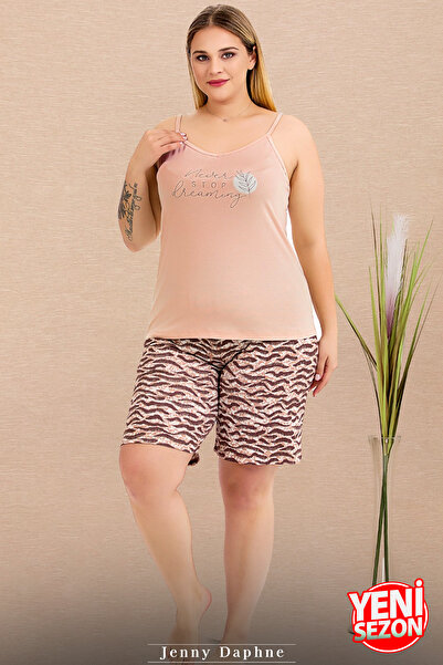 Jenny Daphne Lady Plus Size Zebra Design Suspenders Sleeveless Shorts Sleepwear Set 10430