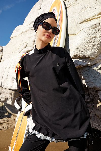 Adasea Αθλητικό Lycra Full Covered Hijab μαγιό Kimber 1202 Μαύρο