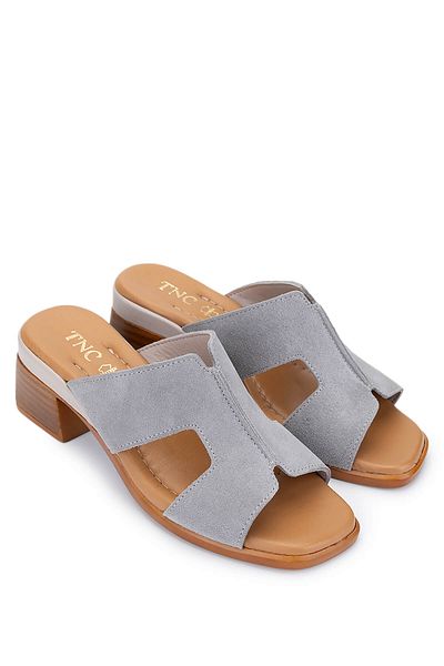 Tamer Tanca Women's Genuine Leather Stone Suede Heeled Slippers