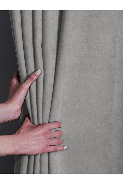 FAVOLLİ Velvet Textured Ecru Color Pleated Island Background Curtain