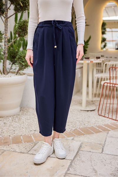 LOCCO Women's Elastic Waist Carrot Pants Navy Blue