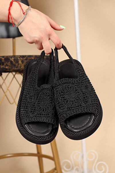 Birikon Еластични плетени сандали ЧЕРНИ