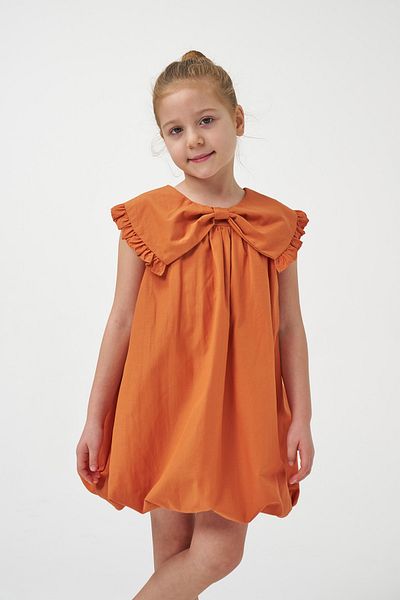 Minipodyum Rochie de vară cu balon țesut pentru fetiță, cu guler cu fundă