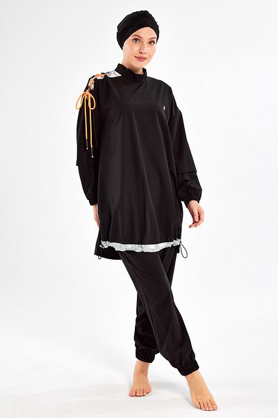 Adasea Αθλητικό Lycra Full Covered Hijab μαγιό Kimber 1202 Μαύρο