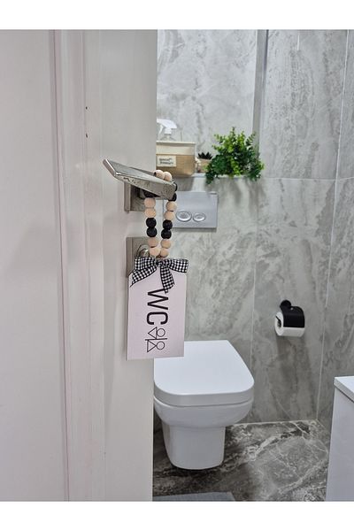 rosfloa rf Decorative Beaded WC Written Toilet Bathroom Door Handle Accessory Wooden Gift Ornament
