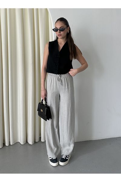 Laluvia Graue Palazzo-Hose aus 100 % Leinen – 3455
