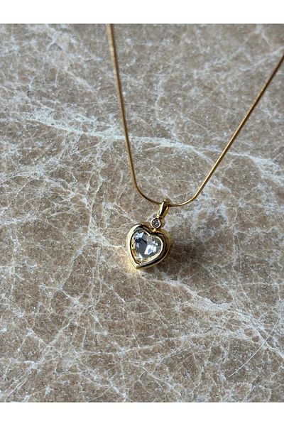 Reorah Collection Zircon Stone Steel White Heart Necklace