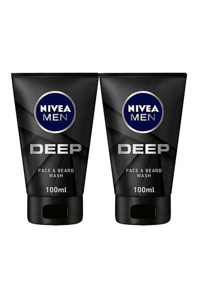 NIVEA غسول الوجه واللحية من مين ديب، بالفحم النشط، 100 مل، عبوة من قطعتين