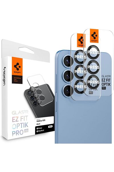 Spigen GLAStR EZ-Fit Optik PRO HD for Samsung Galaxy S25 Lens Screen Protector - Black [2 PACK]
