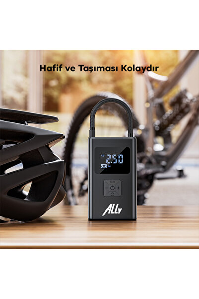Ally ST-5522 Şarjlı lastik şişirme hava kompresör pompası 12V LED ışıklı SIYAH