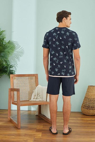 Sevim Men'S, Navy Blue, 100% Cotton, T-Shirt Shorts Set/ Home Wear