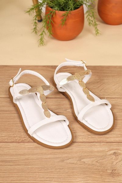 Birikon Gold Buckle Sandals White