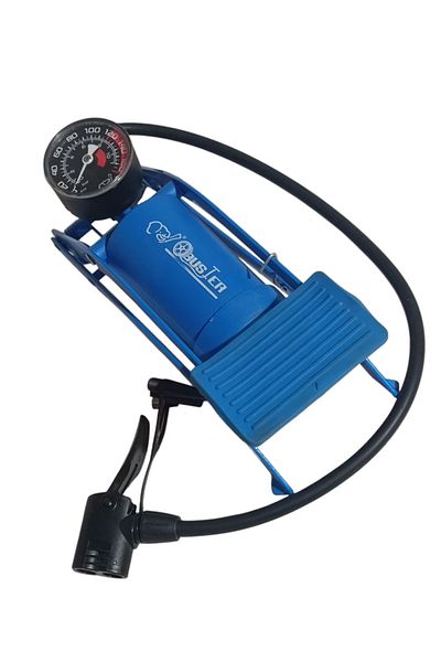 BUSTER Multi-purpose single-foot air pump with pressure up to 100 PSI and 7 bar - Blue