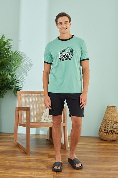 Sevim Men'S, Green, 100% Cotton, T-Shirt Shorts Set