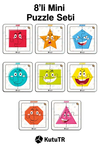 kutuTR Educational and Instructional Wooden 8-Piece 4-Piece Geometric Shapes Learning Set for Children 8-Piece