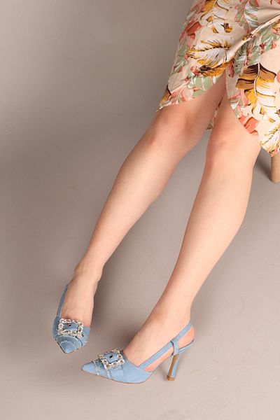 Birikon SANDY Stone Denim Pantofi cu toc ALBASTRU