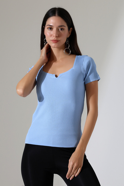 Devinka Γυναικείο πλεκτό μπλουζάκι με τετράγωνο γιακά