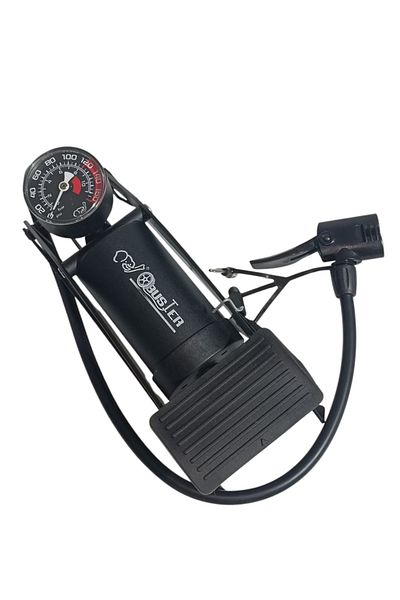 BUSTER Multi-purpose single-foot air pump with pressure up to 100 PSI and 7 bar - Black