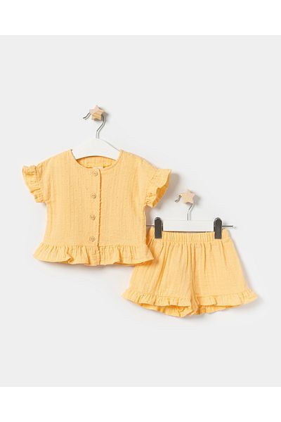 Minipodyum Baby Girl Front Buttoned Muslin Summer Double Set